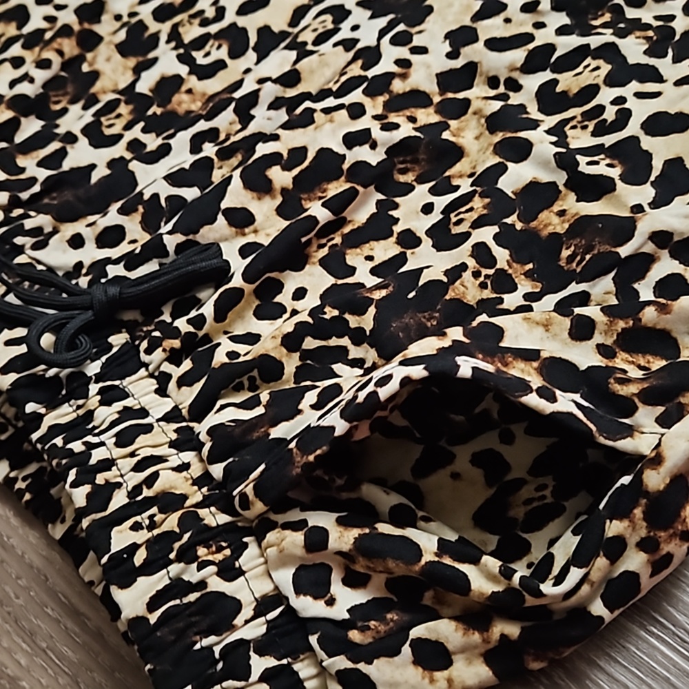 Leopard Print Joggers With Pockets Soft Material Stretchy Drawstring Waist - Picture 6 of 16